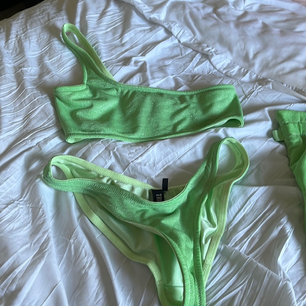 Triangl green sparkly one shoulder bathing suit